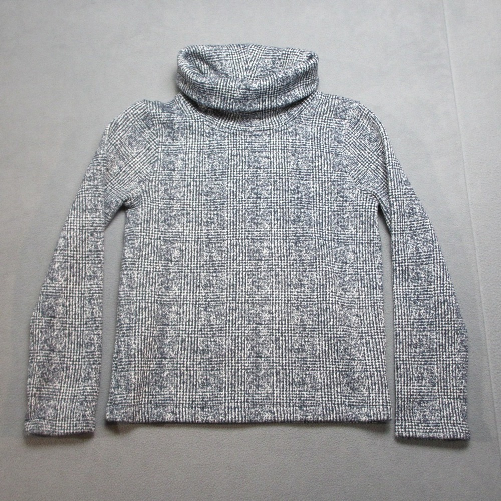 J.Crew Sweater Womens Medium White Black Plaid Mercantile Lined Knit Turtleneck